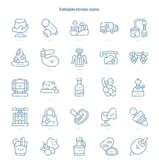 Wine stroke icon. Wine line icon set. editable stroke icon pack