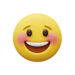 Fototapeta premium A 3D rendering of a smiling face emoji with blushing cheeks, a wide grin, and raised eyebrows.