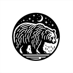 Bear with moon isolated on white background