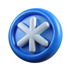 Obraz premium Blue circular button with a white asterisk symbol isolated on transparent background