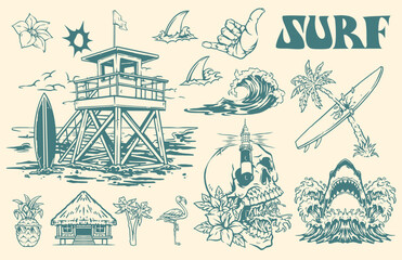 Surf art with beach themes and activities