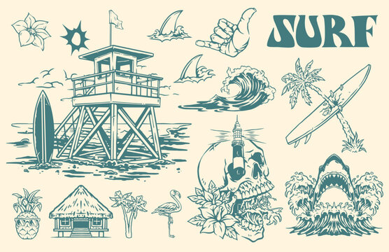 Surf art with beach themes and activities