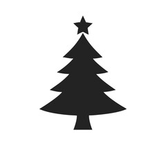 Obraz premium Сhristmas tree icon. Fir tree silhouette, black Christmas decoration. Vector illustration front view. Isolated on white background.