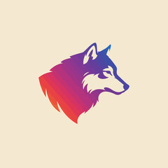 Obraz premium Wolf Profile Logo: A striking, stylized logo of a wolf's head, rendered in a captivating gradient of vibrant colors, representing strength, focus, and the wild.