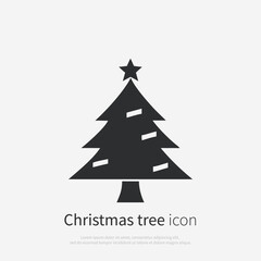 Fototapeta premium Сhristmas tree icon. Fir tree silhouette, black Christmas decoration. Vector illustration front view. Isolated on white background.