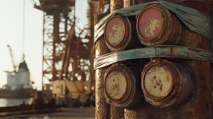 Rusted Pipes and Industrial Structures at Oil Rig Dockside