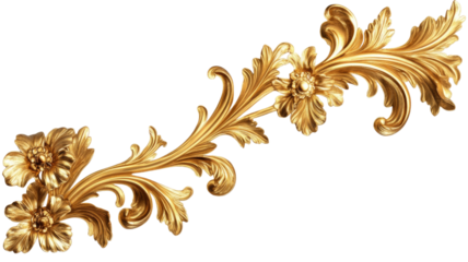 Title: Elegant Gold Vintage Barque Corner Ornaments Decorative Retro Style Design on White Background