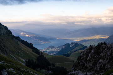 Cloudy Evening Over Lake Thun, Spiez, Interlaken and Bernese Alps