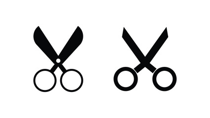 Two black minimalist scissors icons, one with rounded blades the other with pointed blades