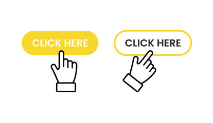 set of click here buttons one solid one outlined with two distinct hand cursors pointing