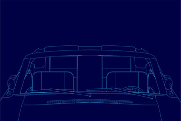 Blue convertible car contour drawing in sleek lines against a dark blue background. The minimalist design highlights the vehicle's elegant silhouette with clean strokes. Perfect for automotive themes.