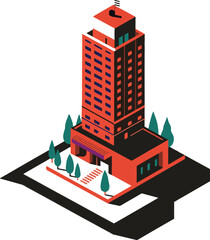 Modern high rise cityscape building illustration with vibrant color accents