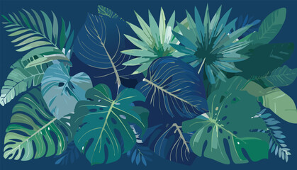 abundance of tropical greenery leaves Background Illustration vector printed