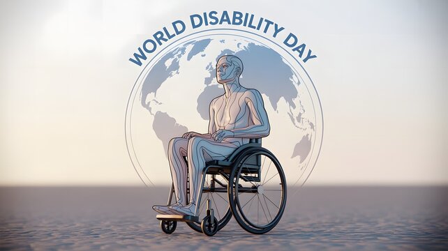 Person in wheelchair with world globe symbolizing world disability day - Powered by Adobe