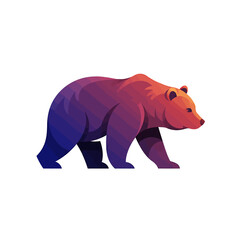 Obraz premium Grizzly Bear's Silhouette: A majestic grizzly bear, illustrated in a modern, minimalist style, stands in a dynamic pose, with vivid gradient colors representing the raw power and beauty of the wild.