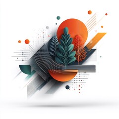 Abstract Illustration with Geometric Shapes and Plants