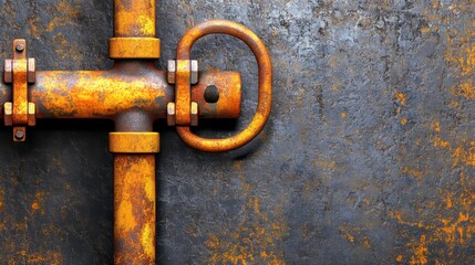 Rusty Industrial Pipe with Orange Patina on Metallic Background