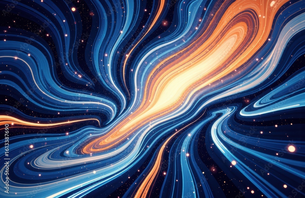 Poster swirling galaxy with bright center and colorful cosmic streams creating a dynamic space scene