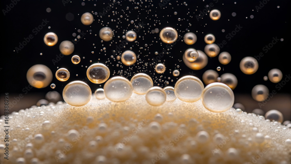 Poster dissolving sugar creates bubbles that rise, showcasing fascinating interaction between sugar and liq