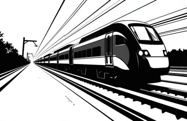 Naklejka premium High-speed train traveling along railway tracks in a modern transportation scene