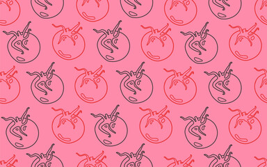 Line tomatoes seamless pattern vector illustration. Hand drawn doodle vegetables repeated ornament. Design for textile, fabric, background, packaging.