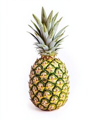 Fototapeta premium A vibrant green pineapple stands tall against a clean white background, showcasing its unique texture and structure.