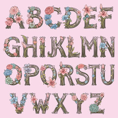 Botanical Bloom Font, Elegant Garden Lettering