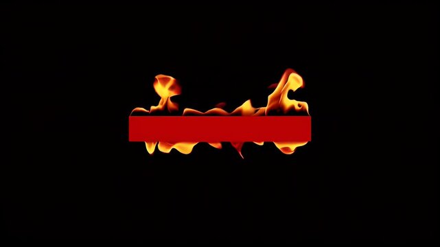 Ignite negative space high impact K animation flaming scarlet rectangle materialising pitch black edges crackling perfect fiery frame headlines concert ads urgent caution