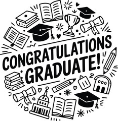 Congratulations graduate doodle with graduation themed icon illustrations