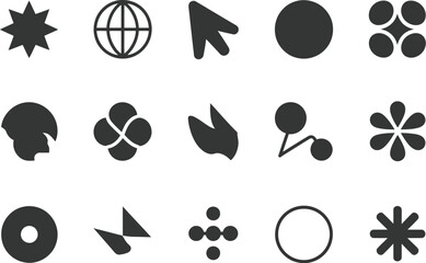Collection of abstract shapes and symbols in a simple graphic design style