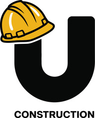 A black letter u with a yellow construction hat on top against light gray