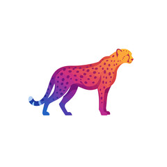Fototapeta premium Colorful Cheetah Portrait: A majestic cheetah, rendered in a vivid gradient of colors, stands poised with an air of grace and power. A mesmerizing illustration that symbolizes speed and agility.
