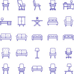 Home Furniture Line Icons, Interior Design Elements