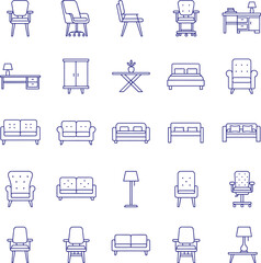 Home Furniture Line Icons, Interior Design Elements