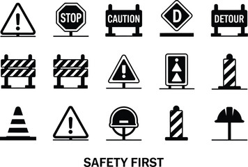 Illustration of safety signs and symbols arranged on a light background