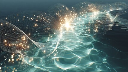 Luminous Abstract Waves Pattern on Water Surface