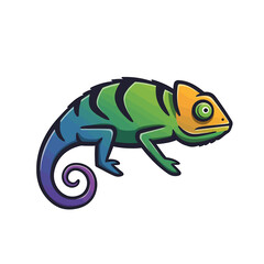 Vibrant Chameleon Illustration: A captivating chameleon illustration, with its dynamic color palette, presents itself in a whimsical style. The intricate design is enhanced with soft shading