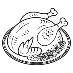 Thanksgiving Turkey Platter Line Art Illustration
