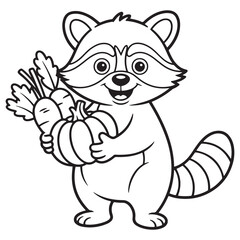 Raccoon Holding Carrots Thanksgiving Line Art