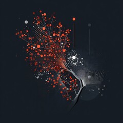 Abstract Tree with Red Berries and Geometric Rays