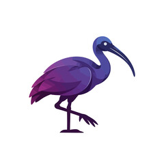 Elegant Ibis in Profile: An eye-level perspective of a sleek ibis standing gracefully, showcasing its distinctive curved beak and rich plumage.