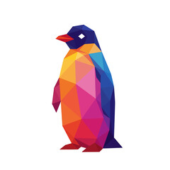 Obraz premium Geometric Penguin: An eye-catching graphic of a penguin created using a vibrant mosaic of geometric shapes, showcasing a playful, modern style.