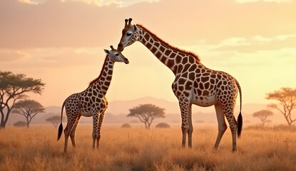 Obraz premium Giraffes in African Savannah at Sunset