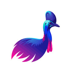 Fototapeta premium Cassowary: A vibrant illustration of a majestic cassowary, featuring a colorful array of blues, purples, and pinks. The bird stands proud, a symbol of avian beauty and tropical elegance.