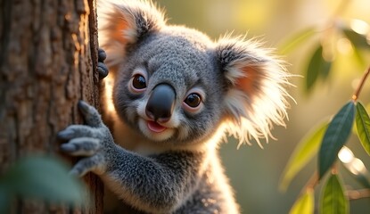 Naklejka premium Cute Koala on Tree in Australia