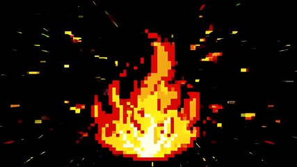 Channel arcade nostalgia through pixel art flame looping jet black crispy bit style captured pristine K to power retro game overlays synth wave lyric - Powered by Adobe