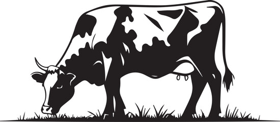 Grazing Cow in Pasture Silhouette Art