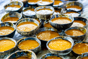 The process of making brown sugar. Brown sugar is made from sugar cane.