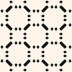 Black and white geometric seamless texture. Stylish vector abstract ornament pattern with grid, checkered lattice. Simple minimal monochrome background. Repeated design for print, embossing, wallpaper
