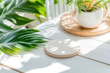 Cozy outdoor setting with candle, flowers, and cushion for relaxation